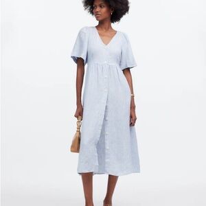 Cassie Button-Front Midi Dress in Linen EUC